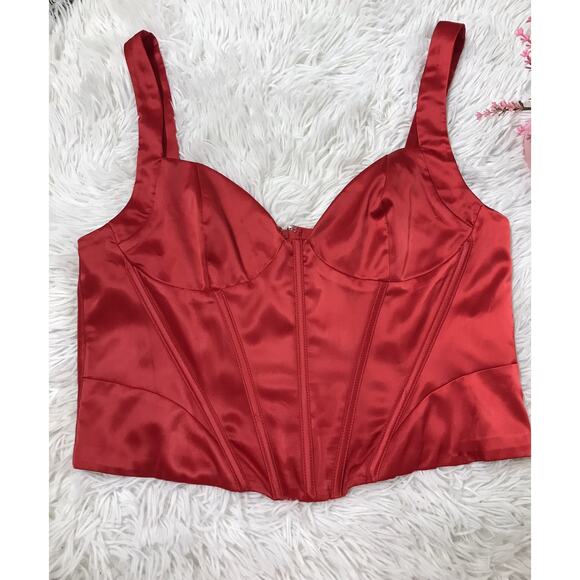 Women Forever 21 Satin Corset Tank Top Cami Red Bow ZIPS Small Tee Lingerie XL - Picture 2 of 7